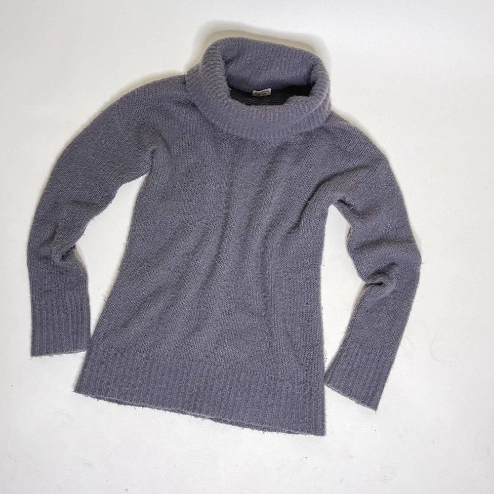 New Scotland Cashmere Silk Grey Knit Rolled Turtleneck Sweater Size S super soft